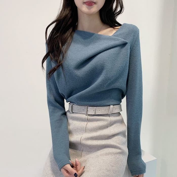 骨格ウェーブ服アシンメトリニットトップス