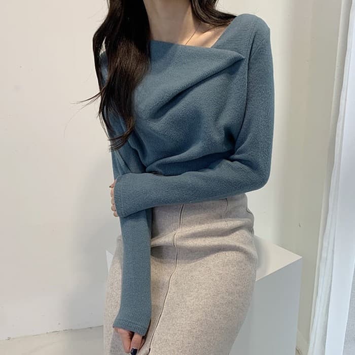 骨格ウェーブ服アシンメトリニットトップス