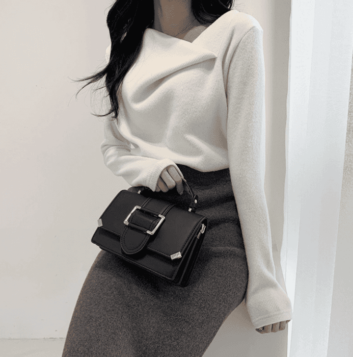 骨格ウェーブ服アシンメトリニットトップス