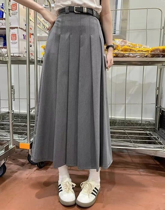 骨格ウェーブウエストすっきりAラインプリーツスカート