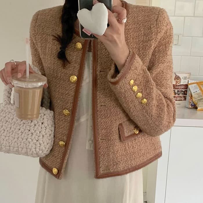 骨格ウェーブ服ブラウンツイードジャケット