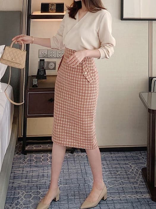 骨格ウェーブ服ツイードタイトスカート