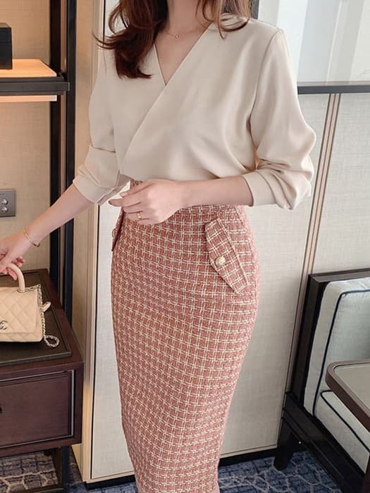 骨格ウェーブ服ツイードタイトスカート