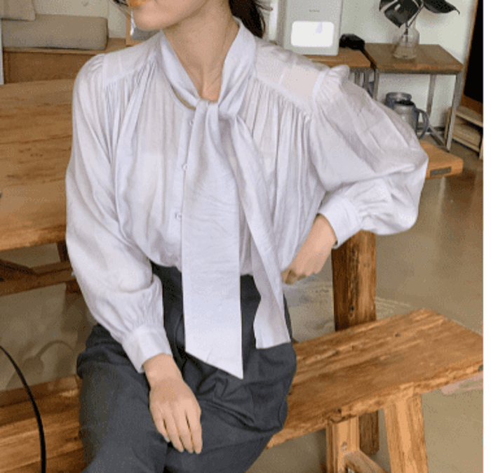 骨格ウェーブ服ボウタイギャザーネックブラウストップス