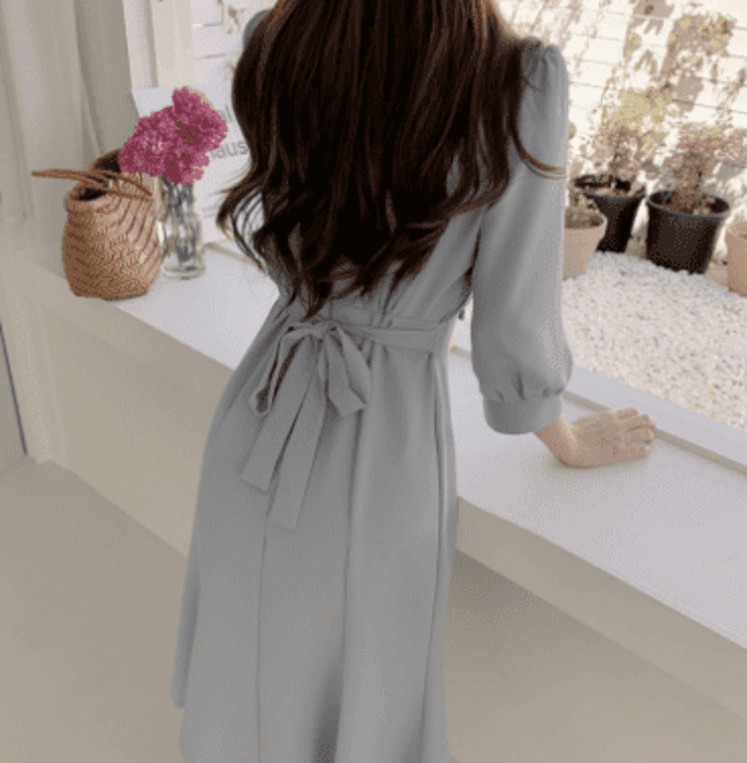 骨格ウェーブ服ハートネックロングワンピース