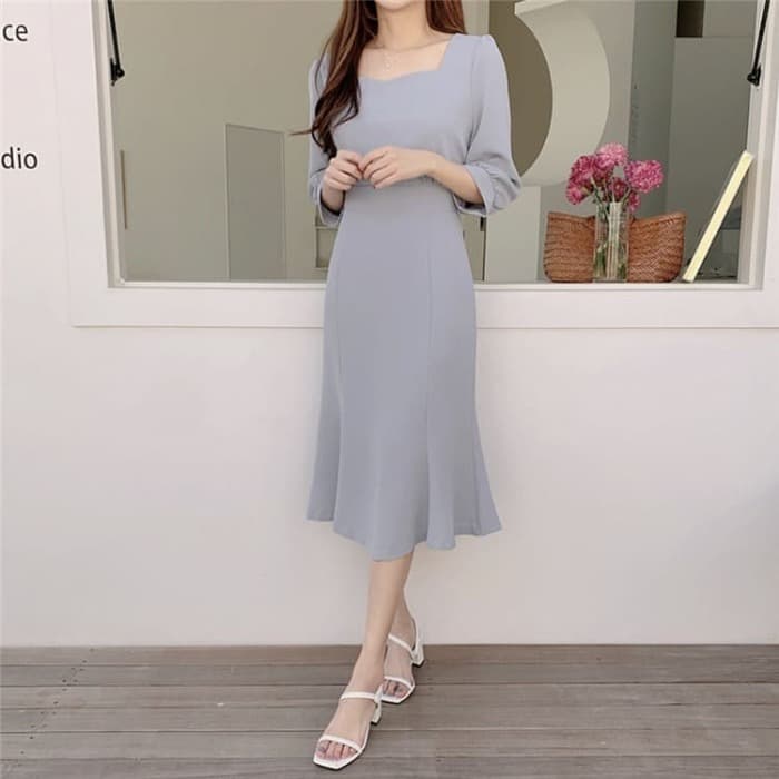 骨格ウェーブ服ハートネックロングワンピース