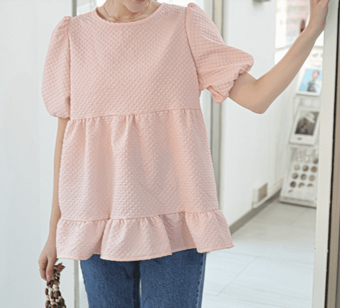 骨格ウェーブ半袖へプラムチュニックトップス
