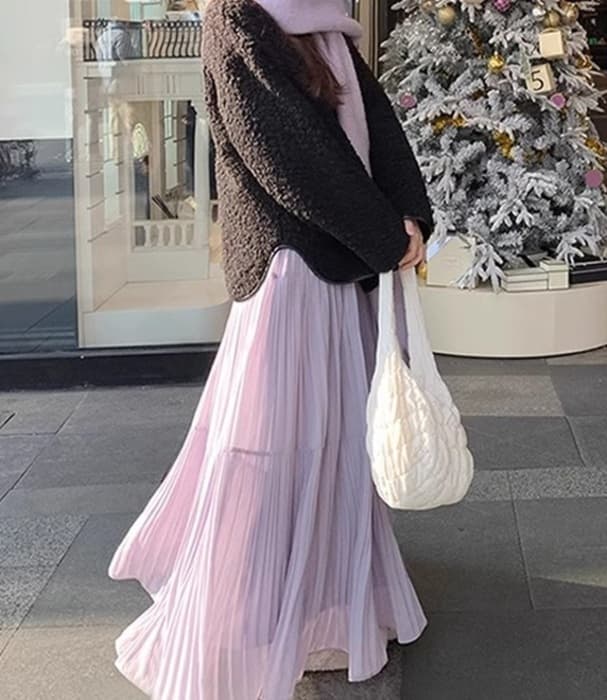 骨格ウェーブティアードプリーツロングスカート