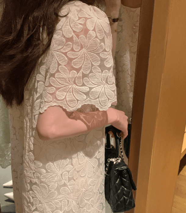骨格ウェーブ服レースロングワンピース