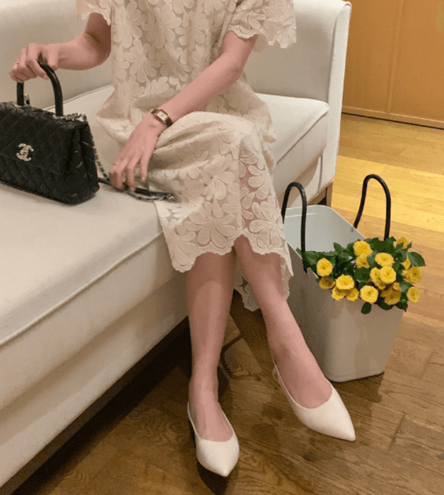 骨格ウェーブ服レースロングワンピース