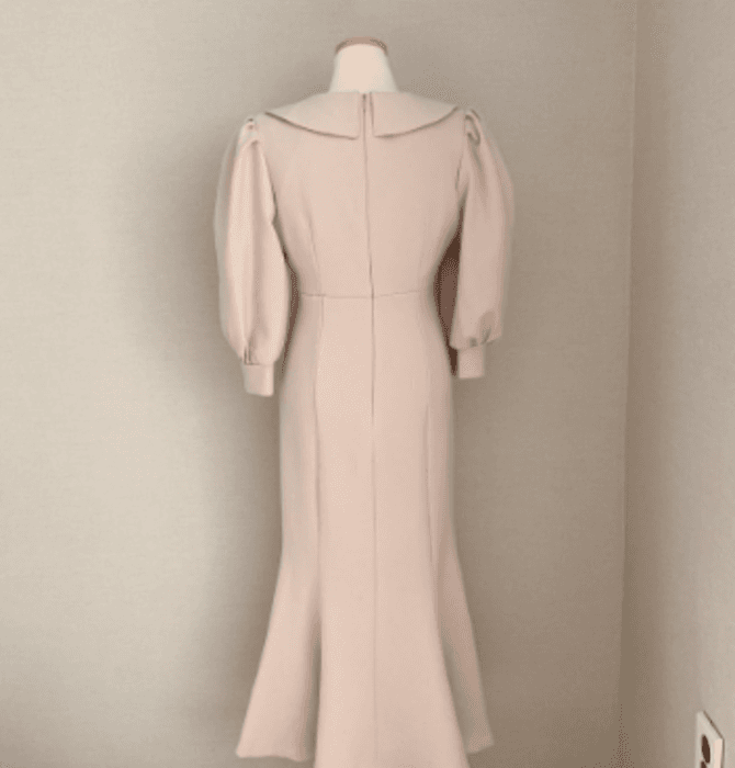骨格ウェーブ服パフスリーブロングワンピース