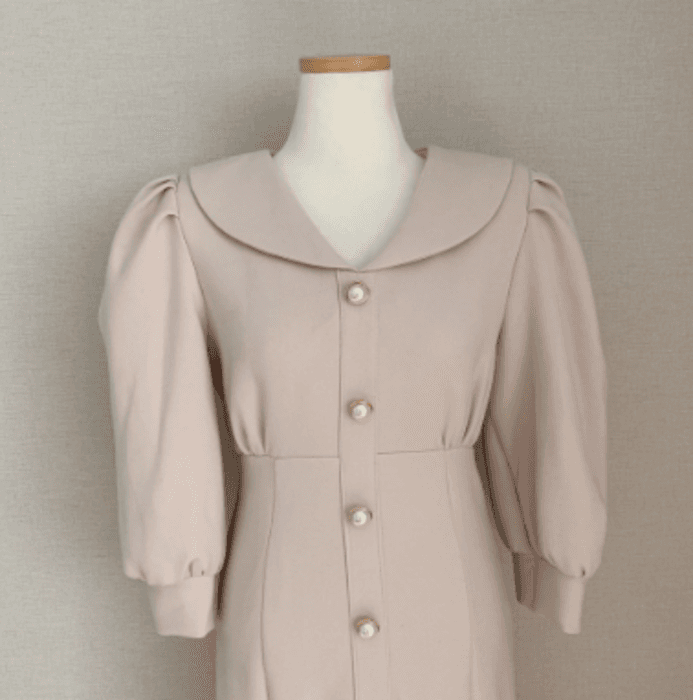 骨格ウェーブ服パフスリーブロングワンピース