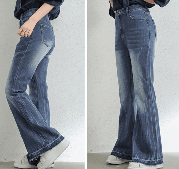 骨格ウェーブワイドレッグデニムパンツ
