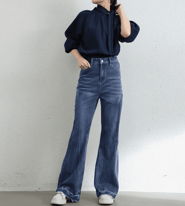 骨格ウェーブワイドレッグデニムパンツ