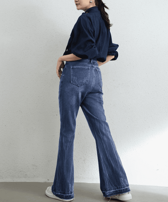 骨格ウェーブワイドレッグデニムパンツ