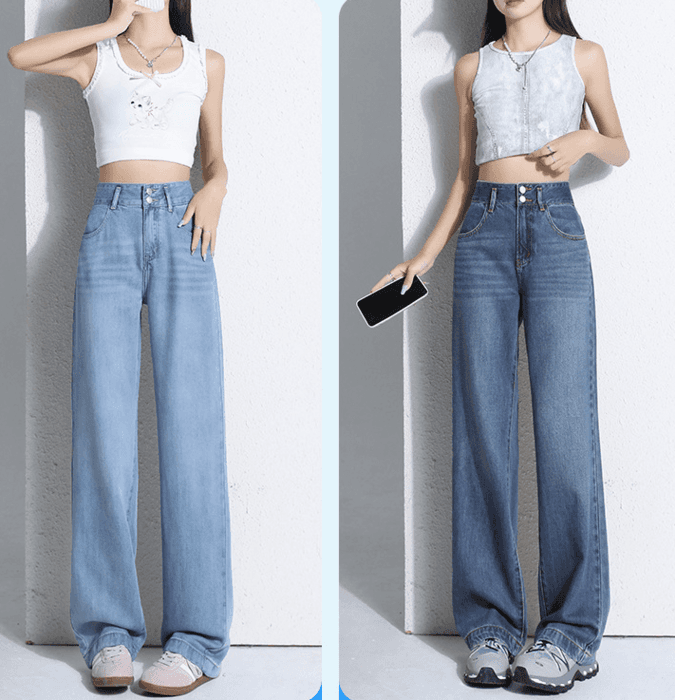 骨格ウェーブWボタン美脚ワイドレックデニムパンツ