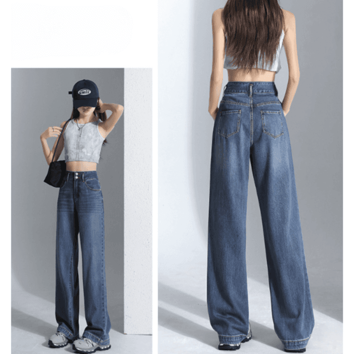 骨格ウェーブWボタン美脚ワイドレックデニムパンツ