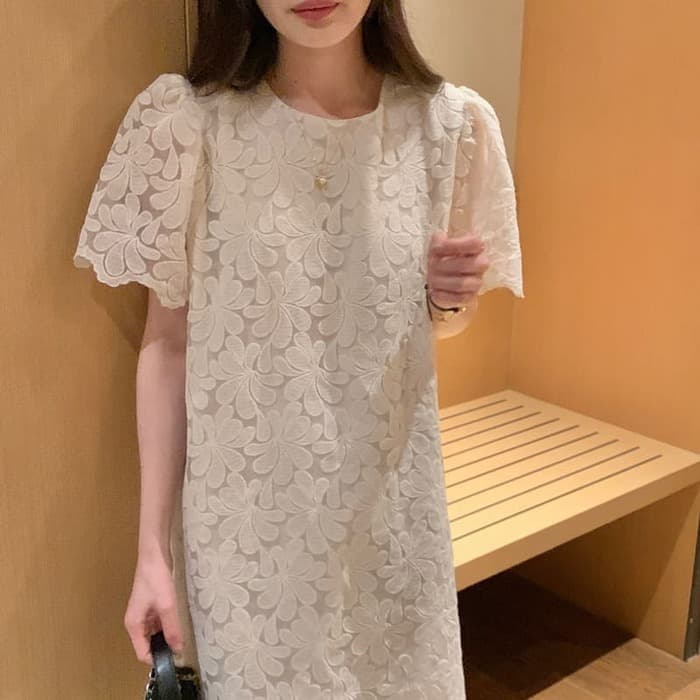 骨格ウェーブ服レースロングワンピース