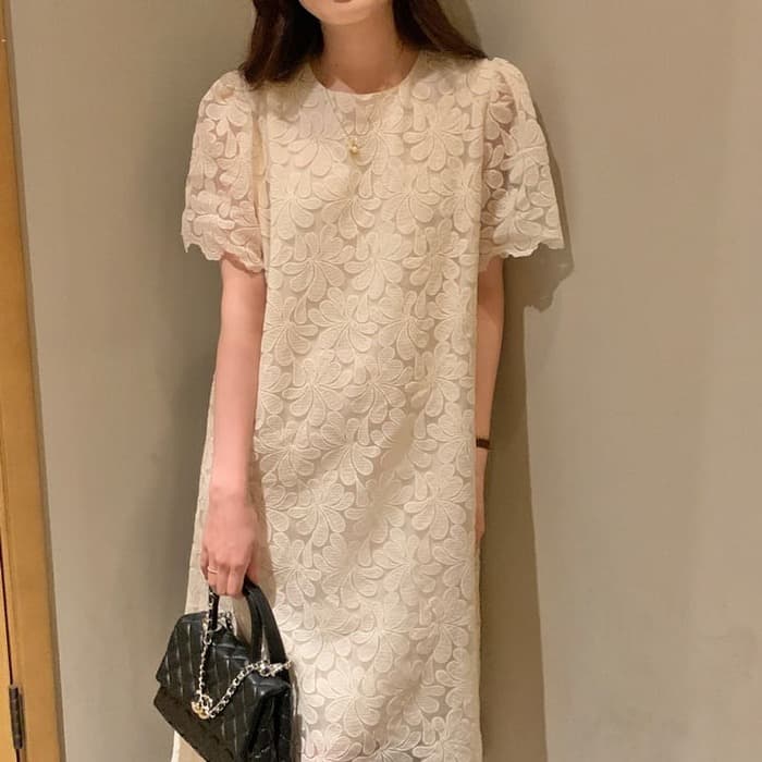 骨格ウェーブ服レースロングワンピース