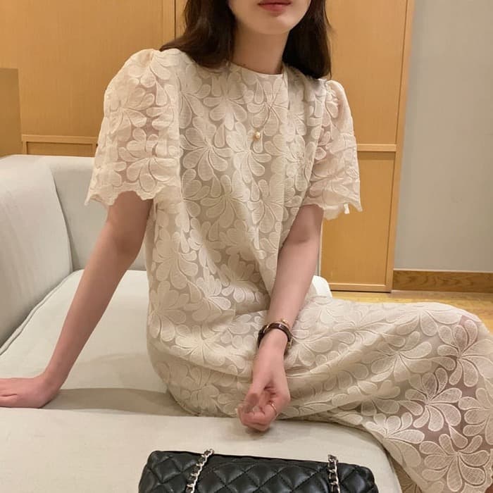 骨格ウェーブ服レースロングワンピース