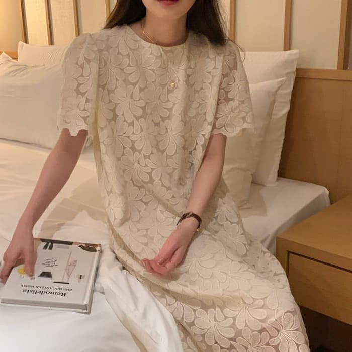骨格ウェーブ服レースロングワンピース