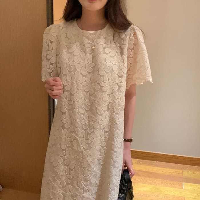 骨格ウェーブ服レースロングワンピース