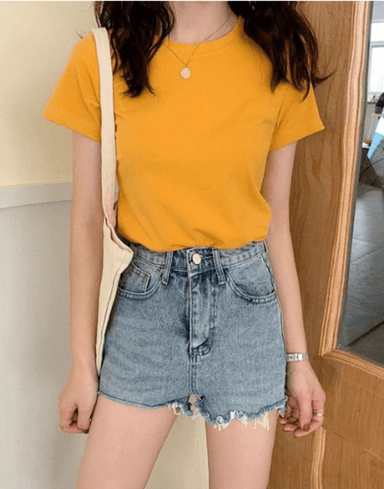 骨格ウェーブ服カラーTシャツトップス