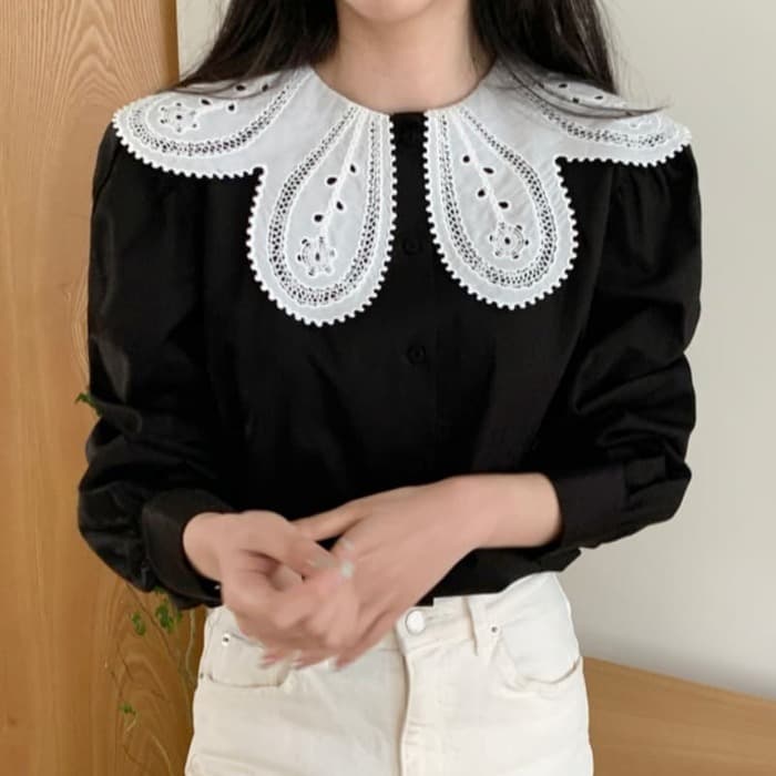 骨格ウェーブ服フラワーネックトップス