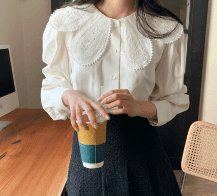 骨格ウェーブ服フラワーネックトップス