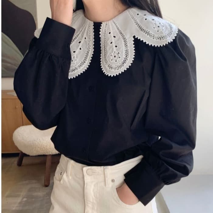 骨格ウェーブ服フラワーネックトップス