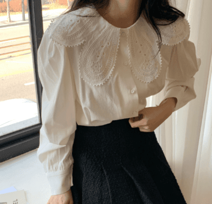 骨格ウェーブ服フラワーネックトップス
