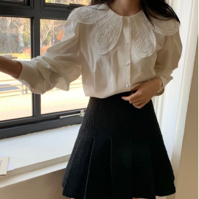 骨格ウェーブ服フラワーネックトップス