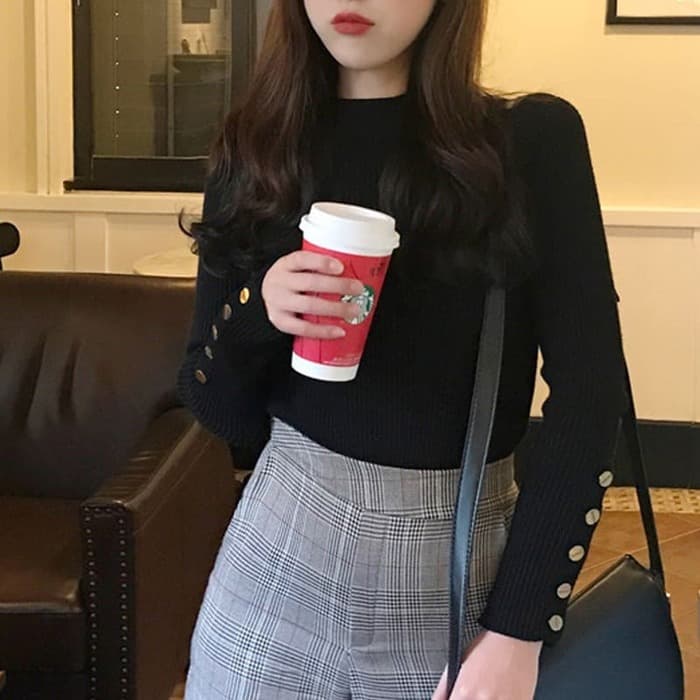 骨格ウェーブ服リブニットトップス