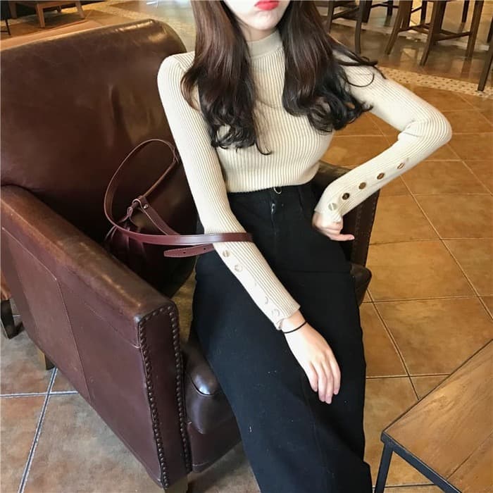 骨格ウェーブ服リブニットトップス