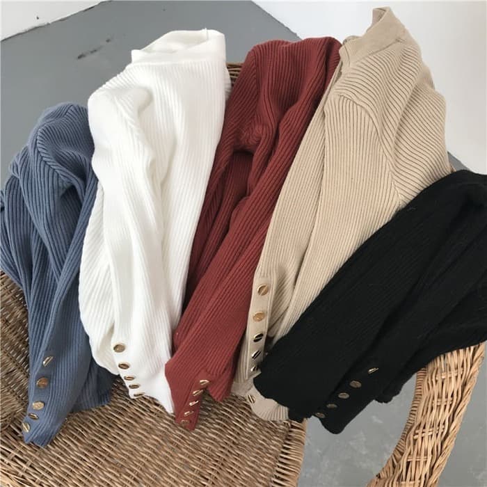 骨格ウェーブ服リブニットトップス