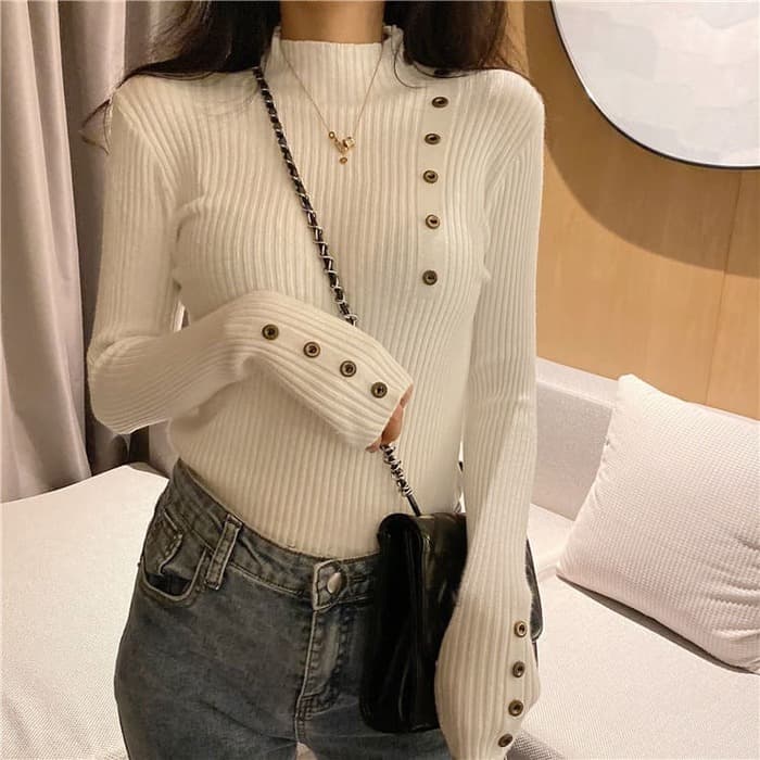 骨格ウェーブ服カラーポイントニットトップス