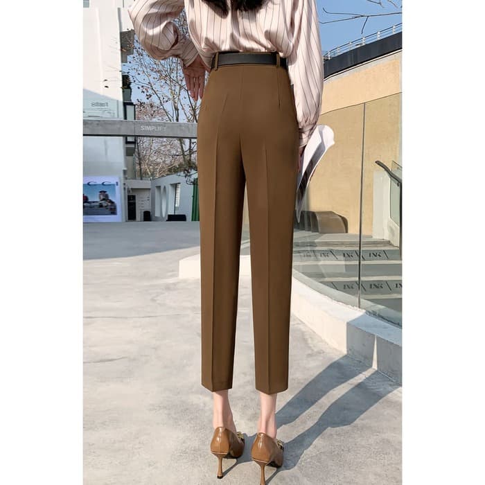 骨格ウェーブ服ハイウエストベルト付きテーパードパンツ