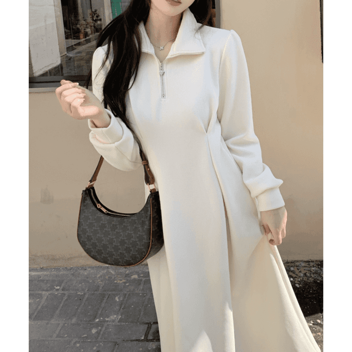 骨格ウェーブ服ハイウエストタックワンピース