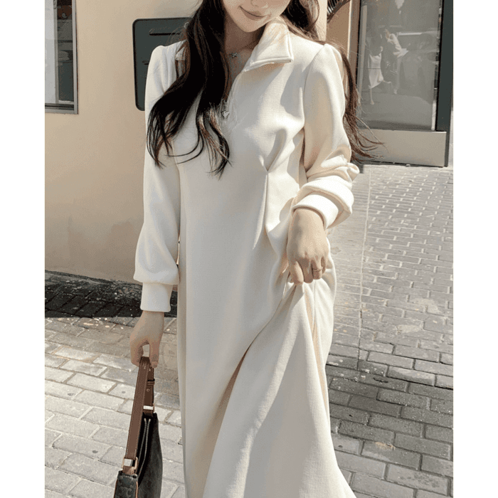 骨格ウェーブ服ハイウエストタックワンピース