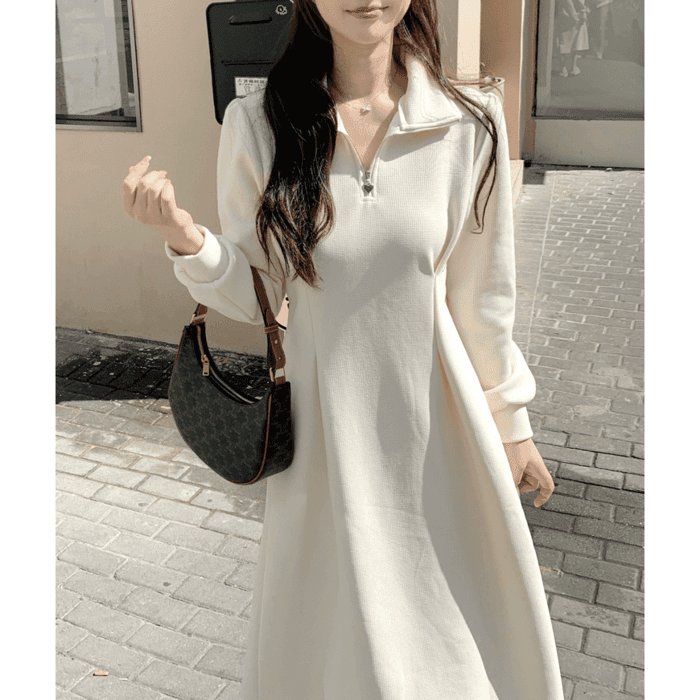 骨格ウェーブ服ハイウエストタックワンピース
