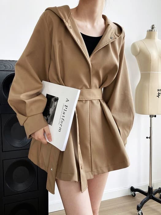 骨格ウェーブ服ベルト付きウエストマークアウター