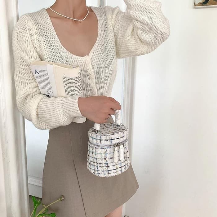 ツイード調ラウンドハンドルバッグ 骨格ウェーブ服