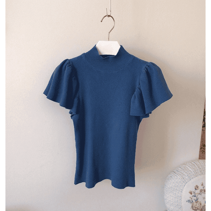 骨格ウェーブ服フリルニットトップス&ハイウエスト花柄フレアスカートセットアップ