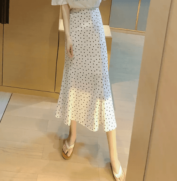 骨格ウェーブ服ハイウエストドットマーメイドスカート