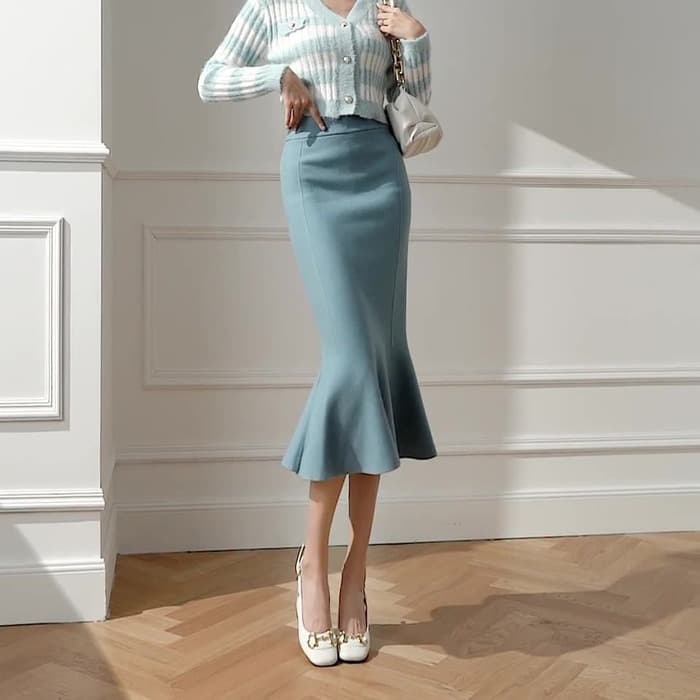 骨格ウェーブ服ハイウエストロングマーメイドスカート