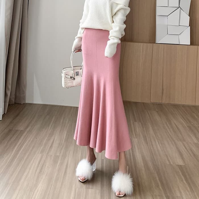 骨格ウェーブ服ハイウエストニットマーメイドスカート