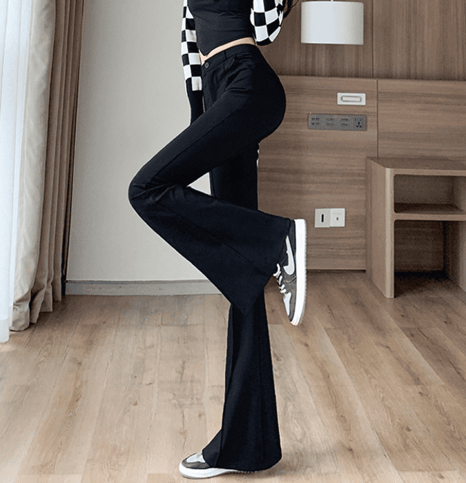 骨格ウェーブ服ハイウエストフレアパンツ