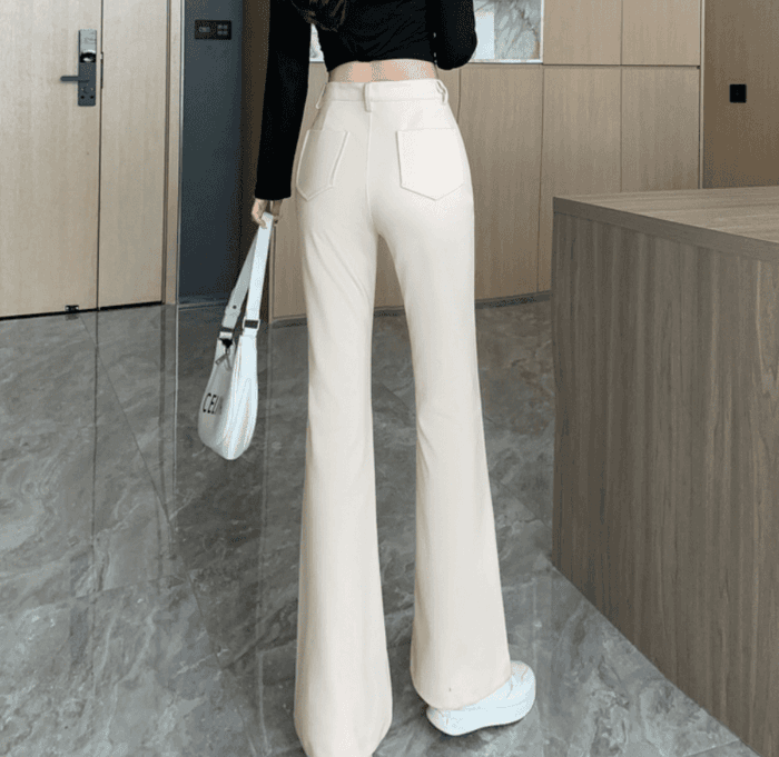 骨格ウェーブ服ハイウエストフロントフレアパンツ