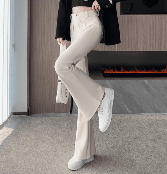 骨格ウェーブ服ハイウエストフロントフレアパンツ