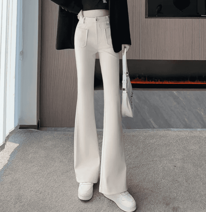 骨格ウェーブ服ハイウエストフロントフレアパンツ